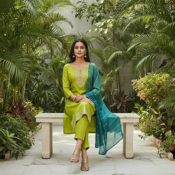 SHREESUTRAM_Lime_Green,_Georgette_Kurti,_Pant_&_Dupatta_(KPD024LGX2)