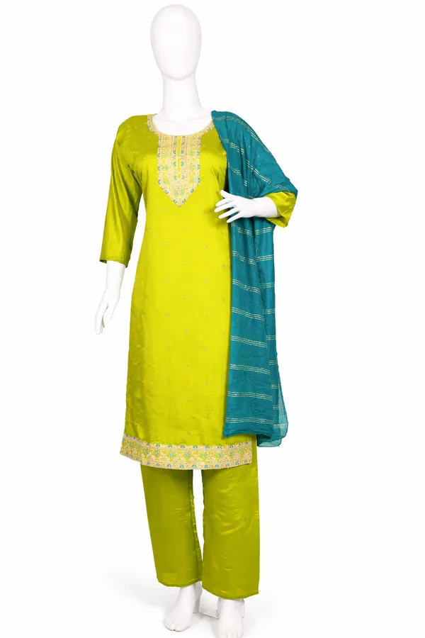 SHREESUTRAM_Lime_Green,_Georgette_Kurti,_Pant_&_Dupatta_(KPD024LGX2)