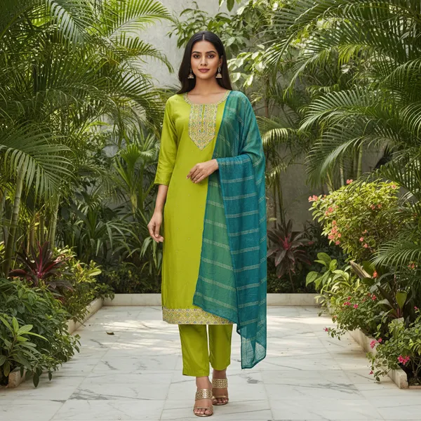 SHREESUTRAM_Lime_Green,_Georgette_Kurti,_Pant_&_Dupatta_(KPD024LGX2)