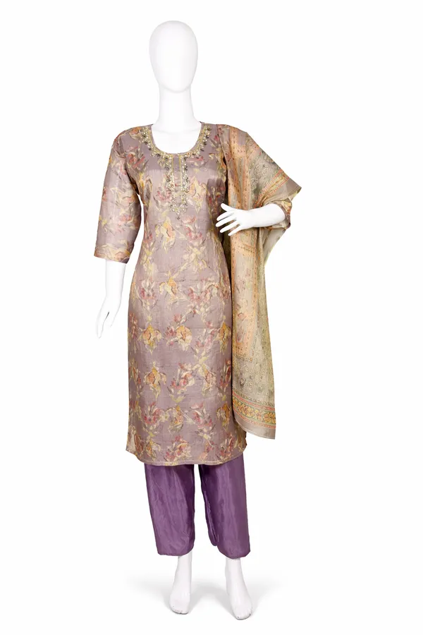 SHREESUTRAM_Smoky_Taupe_Grey,_Printed_soft_Linen_Blend_Kurti,_Pant_&_Dupatta_(KPD020TGX2))
