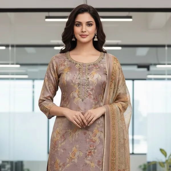SHREESUTRAM_Smoky_Taupe_Grey,_Printed_soft_Linen_Blend_Kurti,_Pant_&_Dupatta_(KPD020TGX2))