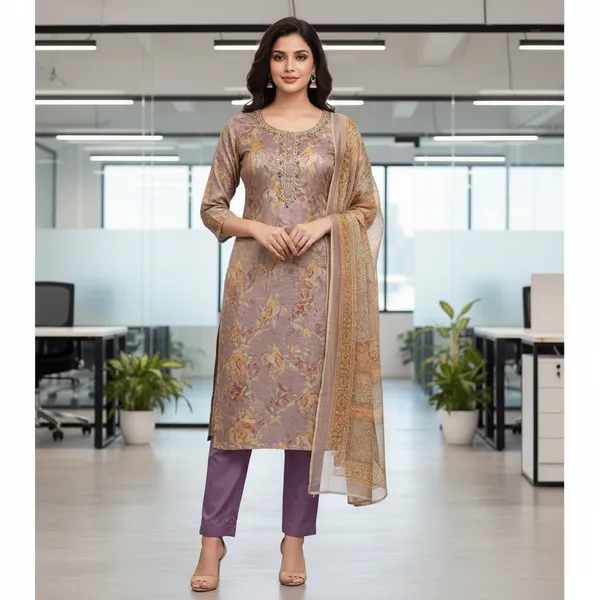 SHREESUTRAM_Smoky_Taupe_Grey,_Printed_soft_Linen_Blend_Kurti,_Pant_&_Dupatta_(KPD020TGX2))