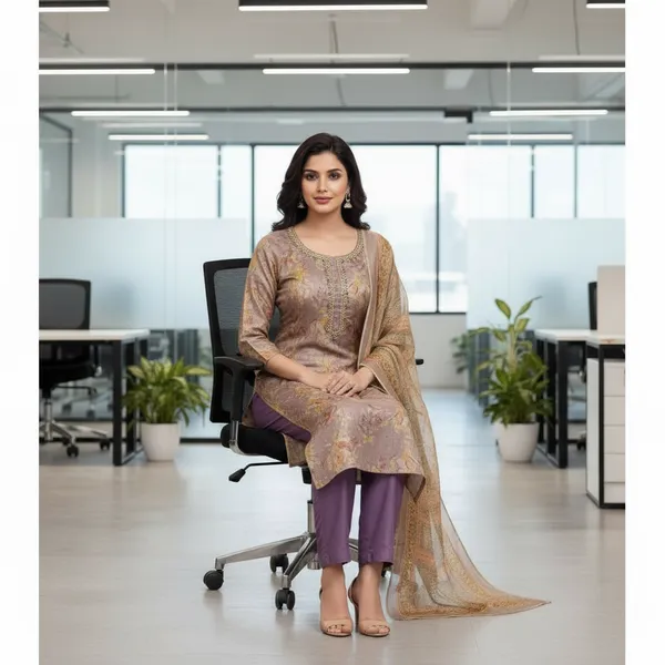 SHREESUTRAM_Smoky_Taupe_Grey,_Printed_soft_Linen_Blend_Kurti,_Pant_&_Dupatta_(KPD020TGX2))