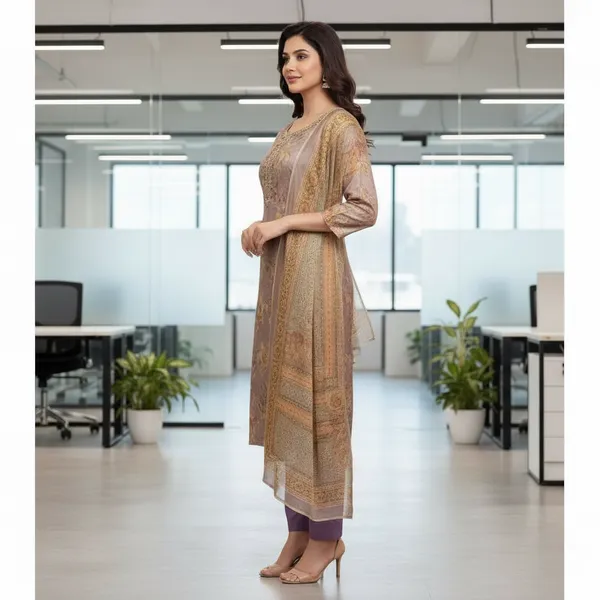 SHREESUTRAM_Smoky_Taupe_Grey,_Printed_soft_Linen_Blend_Kurti,_Pant_&_Dupatta_(KPD020TGX2))