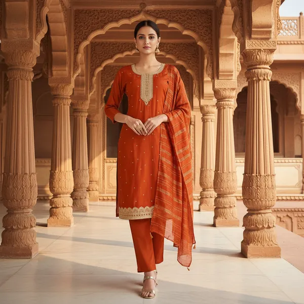SHREESUTRAM_Rust_Orange,_Poly_Georgette_Kurti,_Pant_&_Dupatta_(KPD022ROX2))