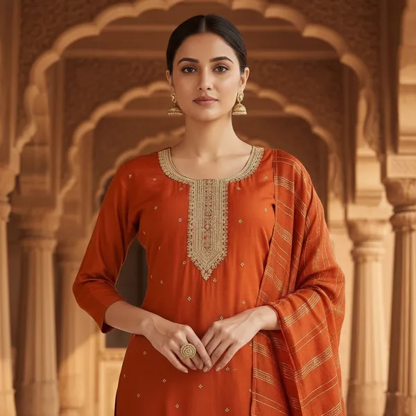 SHREESUTRAM_Rust_Orange,_Poly_Georgette_Kurti,_Pant_&_Dupatta_(KPD022ROX2))