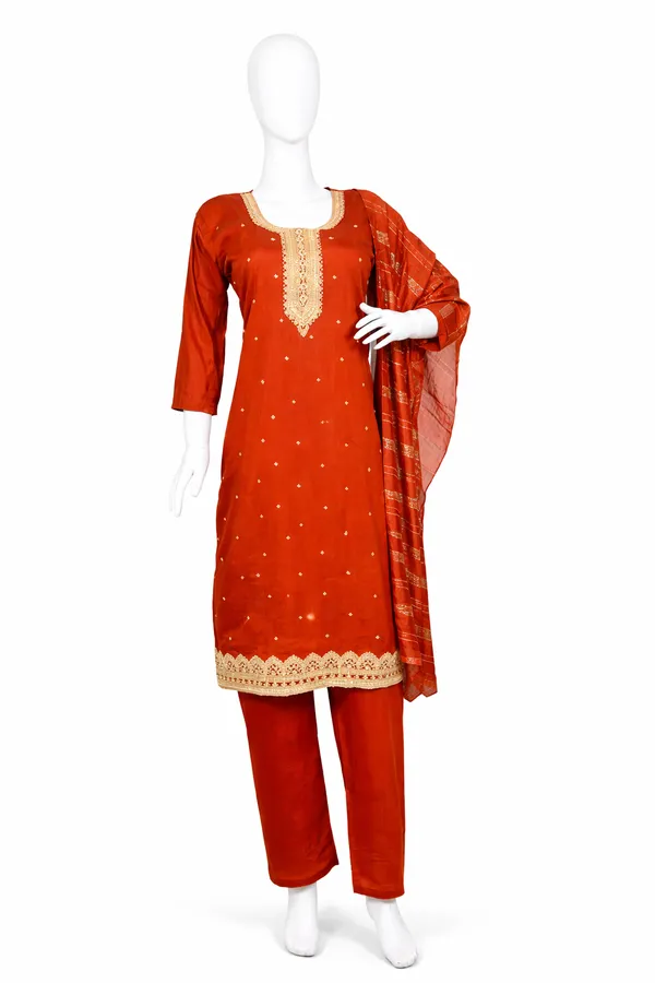 SHREESUTRAM_Rust_Orange,_Poly_Georgette_Kurti,_Pant_&_Dupatta_(KPD022ROX2))