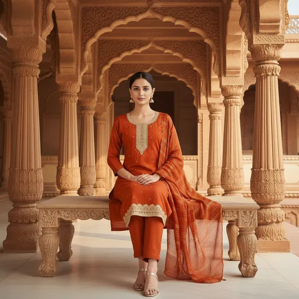 SHREESUTRAM_Rust_Orange,_Poly_Georgette_Kurti,_Pant_&_Dupatta_(KPD022ROX2))