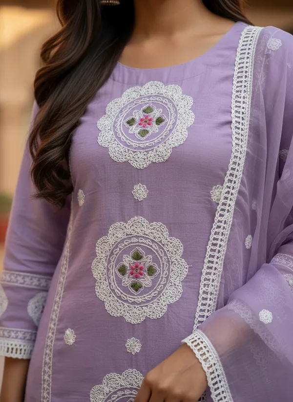 Light_Lavender_Organza_Cotton_Blend_Kurti_Pant_&_Dupatta_Set_–_Floral_&_Ornamental_Embroidery_–_KPD004LLX1