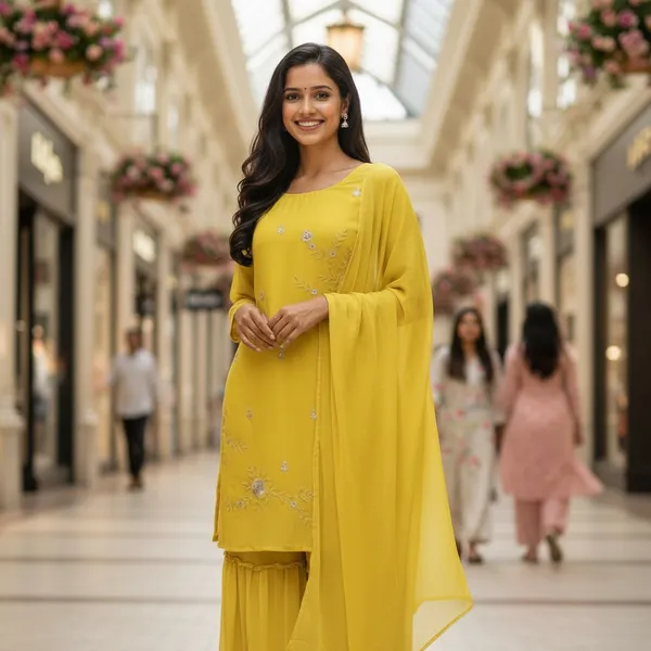 SHREESUTRAM_Parrot_Green_Georgette_Kurti,_Pant_&_Dupatta_(KPD030PGX2)