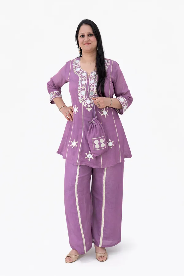 Deep_Lavender_Viscose_Rayon_Co-Ord_Set_with_Kurti,_Palazzo_&_Potli_–_Embroidery_and_Mirror_Work_–_CS002DLX1