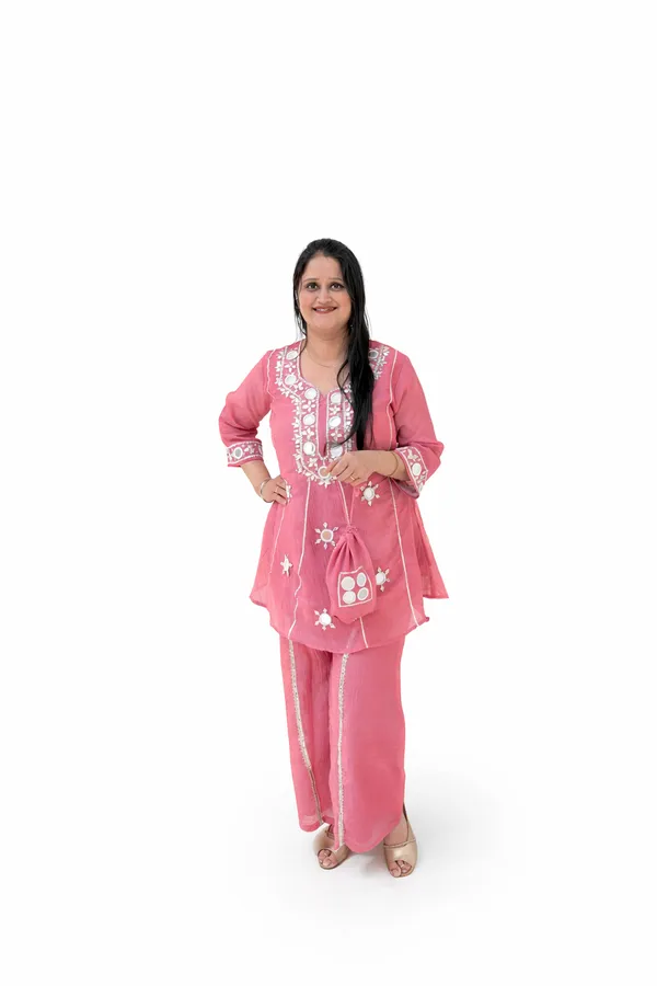 Rani_Pink_Viscose_Rayon_Co-Ord_Set_with_Kurti,_Palazzo_&_Potli_–_Embroidery_and_Mirror_Work_–_CS002RPX1