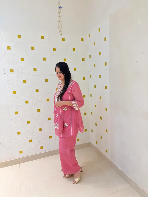 Rani_Pink_Viscose_Rayon_Co-Ord_Set_with_Kurti,_Palazzo_&_Potli_–_Embroidery_and_Mirror_Work_–_CS002RPX1