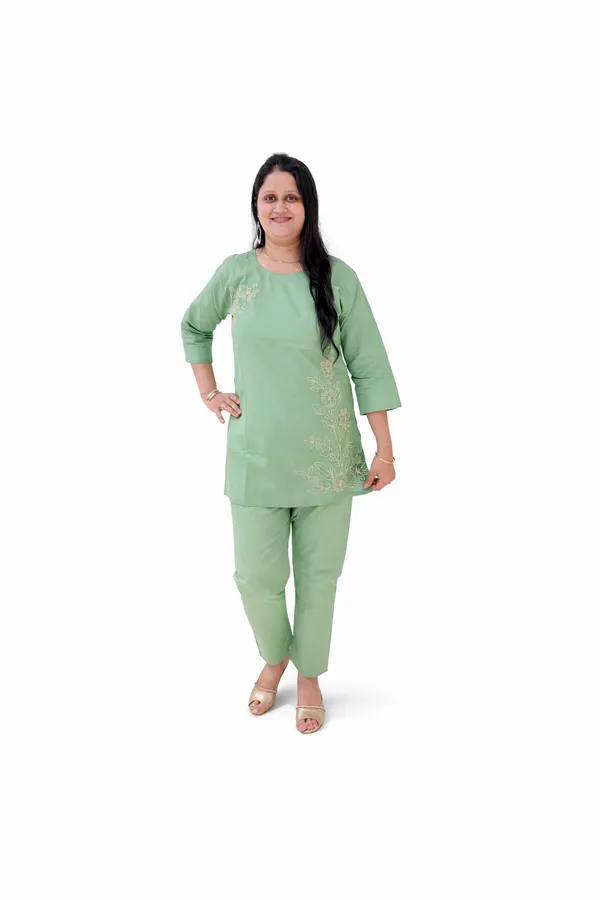 SHREESUTRAM_Pista_Green,_Poly_Cotton_Co-ord_Set_(CS035PGX2)