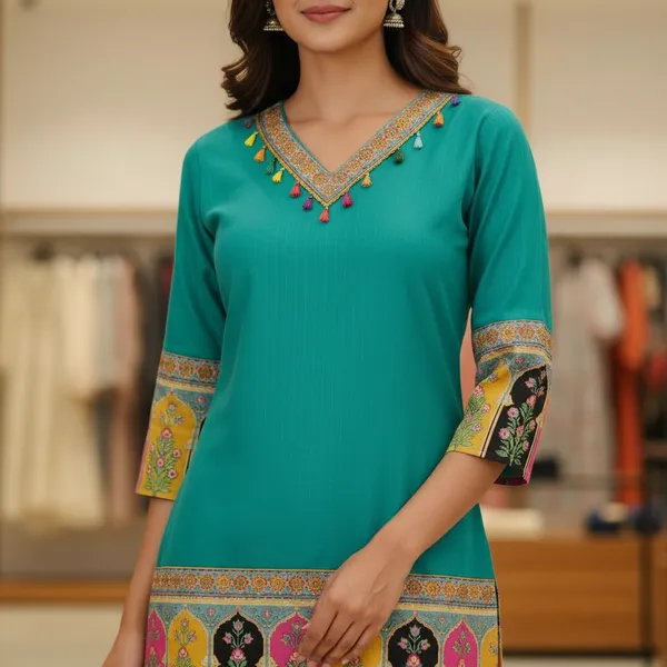 SHREESUTRAM_Teal_Blue,_Viscose_Rayon_Kurti_(K041TBX2)