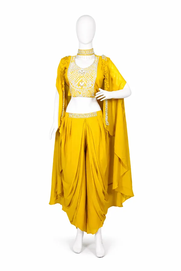 Mustard_Ochre,_Georgette_Western_Drapped_Gown_Set_(WDG008MOX1)