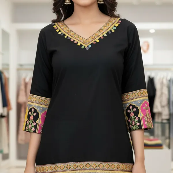 SHREESUTRAM_Solid_Black,_Viscose_Rayon_Kurti_(K041SBX2)