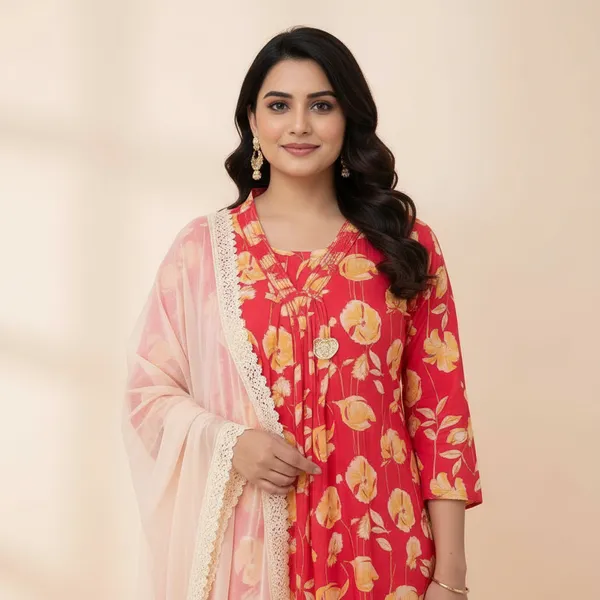 SHREESUTRAM_Rani_Pink,_Cotton-Blend_Kurti,_Pant_&_Dupatta_(KPD026RPX2)