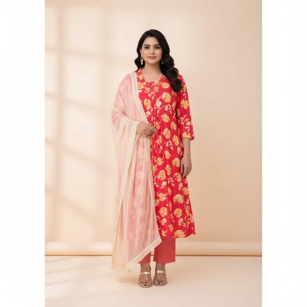 SHREESUTRAM_Rani_Pink,_Cotton-Blend_Kurti,_Pant_&_Dupatta_(KPD026RPX2)