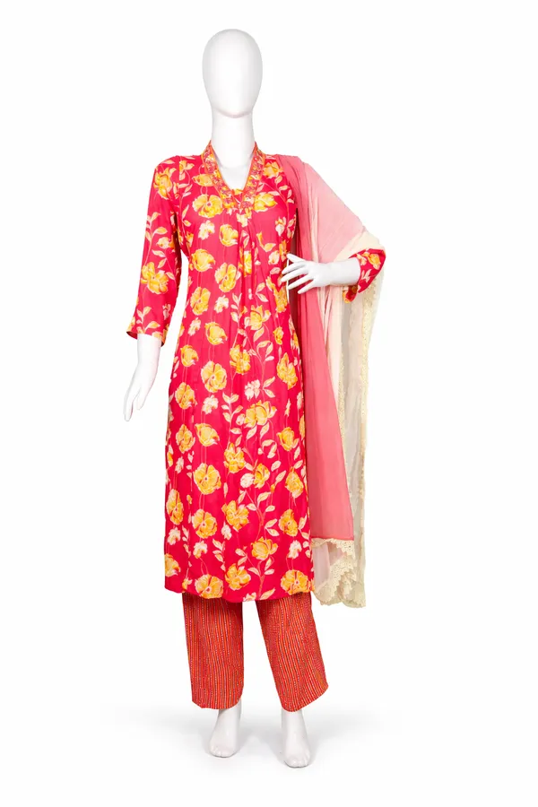 SHREESUTRAM_Rani_Pink,_Cotton-Blend_Kurti,_Pant_&_Dupatta_(KPD026RPX2)