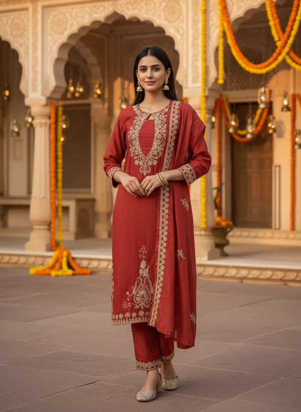 Burnt_Orange,_Cotton-Blend_Kurti,_Pant_&_Dupatta_(KPD001BOX1)