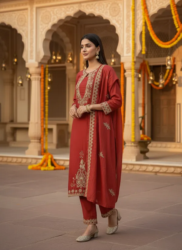 Burnt_Orange,_Cotton-Blend_Kurti,_Pant_&_Dupatta_(KPD001BOX1)
