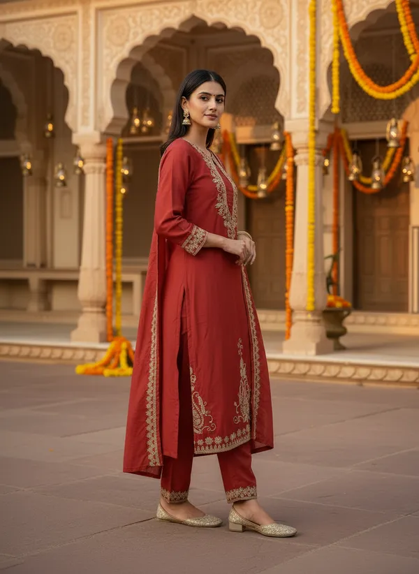 Burnt_Orange,_Cotton-Blend_Kurti,_Pant_&_Dupatta_(KPD001BOX1)