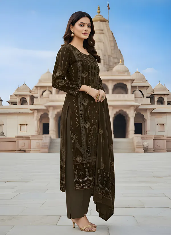 Dark_Coffee_Brown_with_Antique_Gold_Print,_Super_Soft_Velvet_Kurti_Pant_&_Dupatta_(KPD012CBX1)