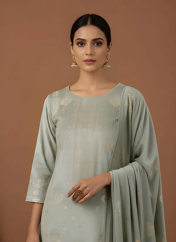 Pista_Sage_Green_with_Antique_Gold_Print,_Super_Soft_Velvet_Kurti_Pant_&_Dupatta_(KPD012SGX1)