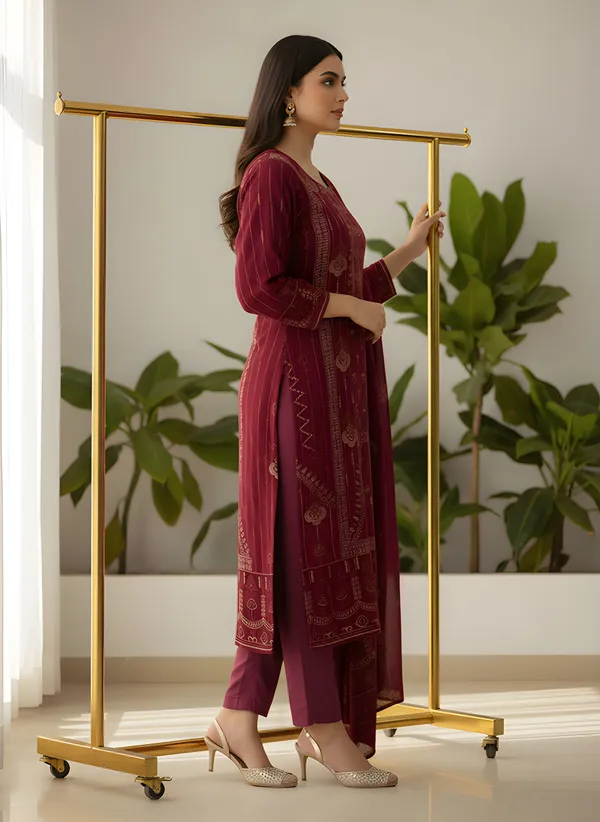 Wine_Maroon_with_Antique_Gold_Print,_Super_Soft_Velvet_Kurti_Pant_&_Dupatta_(KPD012WMX1)