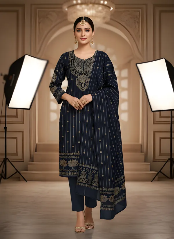 Navy_Blue_with_Antique_Gold_Print,_Super_Soft_Velvet_Kurti_Pant_&_Dupatta_(KPD013NBX1)