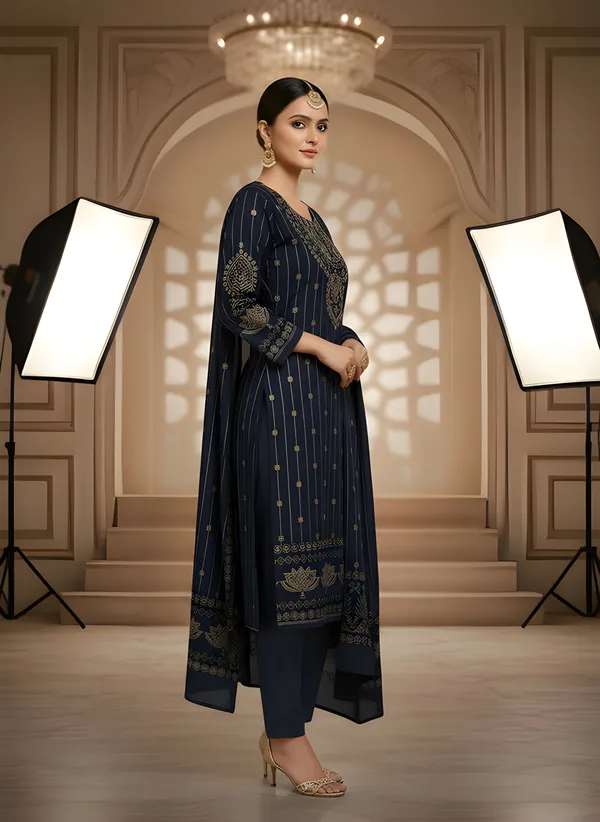 Navy_Blue_with_Antique_Gold_Print,_Super_Soft_Velvet_Kurti_Pant_&_Dupatta_(KPD013NBX1)