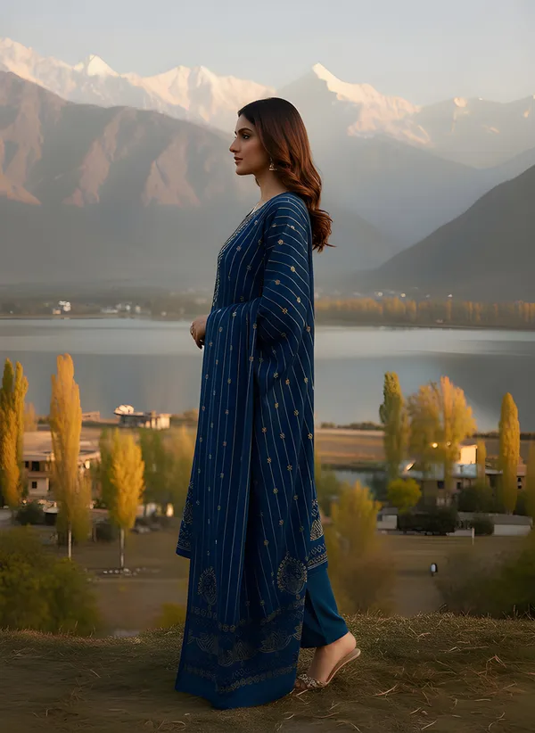 Steel_Blue_with_Antique_Gold_Print,_Super_Soft_Velvet_Kurti_Pant_&_Dupatta_(KPD013SBX1)