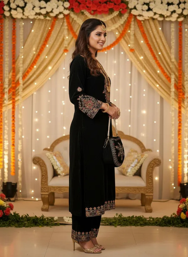 Jet_Black_with_multi_Colour_Embroidery,_Premium_Velvet_Kurti_Pant_&_Dupatta_with_Velvet_embroidered_Potli_Purse_(KPD014JBX1)