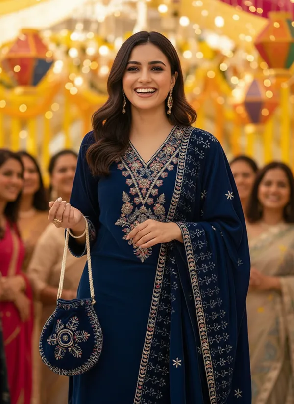 Royal_Navy_Blue_with_multi_Colour_Embroidery,_Premium_Velvet_Kurti_Pant_&_Dupatta_with_Velvet_embroidered_Potli_Purse_(KPD014NBX1)