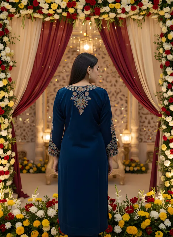 Royal_Navy_Blue_with_multi_Colour_Embroidery,_Premium_Velvet_Kurti_Pant_&_Dupatta_with_Velvet_embroidered_Potli_Purse_(KPD014NBX1)