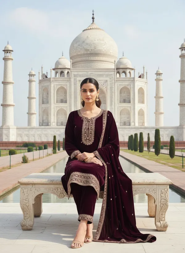 Deep_Purple_with_Antique_Gold_Embroidery,_Premium_Velvet_Kurti_Pant_&_Dupatta__(KPD015DPX1)