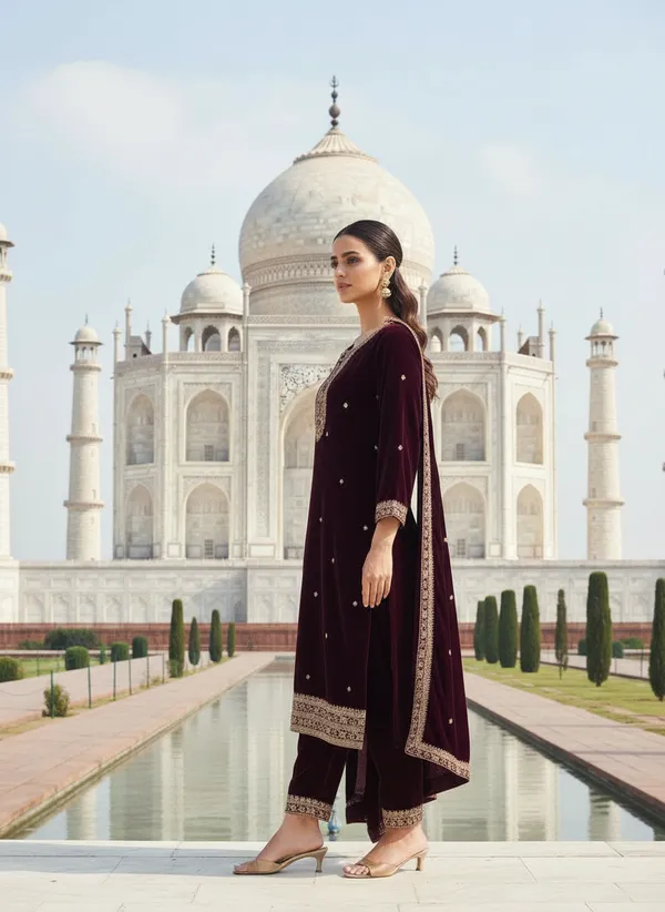 Deep_Purple_with_Antique_Gold_Embroidery,_Premium_Velvet_Kurti_Pant_&_Dupatta__(KPD015DPX1)