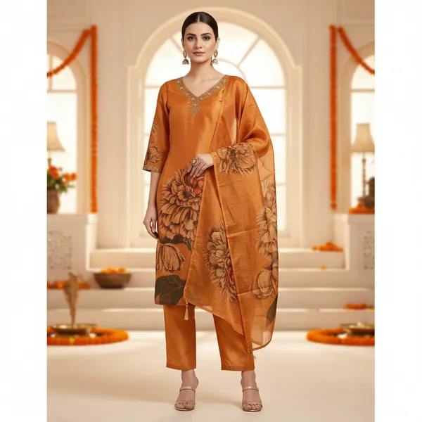 SHREESUTRAM_Burnt_orange,_Soft_Organza_with_Zari_&_Pearl_Work_Kurti,_Pant_&_Dupatta_(KPD017BOX2)