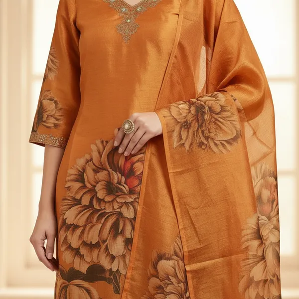 SHREESUTRAM_Burnt_orange,_Soft_Organza_with_Zari_&_Pearl_Work_Kurti,_Pant_&_Dupatta_(KPD017BOX2)
