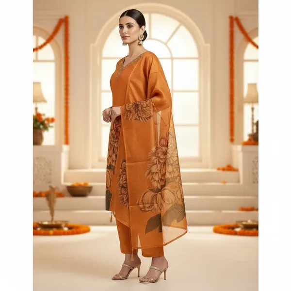 SHREESUTRAM_Burnt_orange,_Soft_Organza_with_Zari_&_Pearl_Work_Kurti,_Pant_&_Dupatta_(KPD017BOX2)
