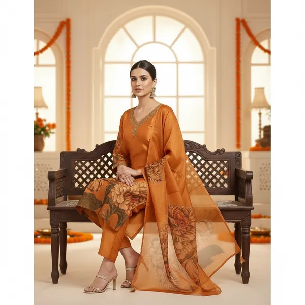 SHREESUTRAM_Burnt_orange,_Soft_Organza_with_Zari_&_Pearl_Work_Kurti,_Pant_&_Dupatta_(KPD017BOX2)
