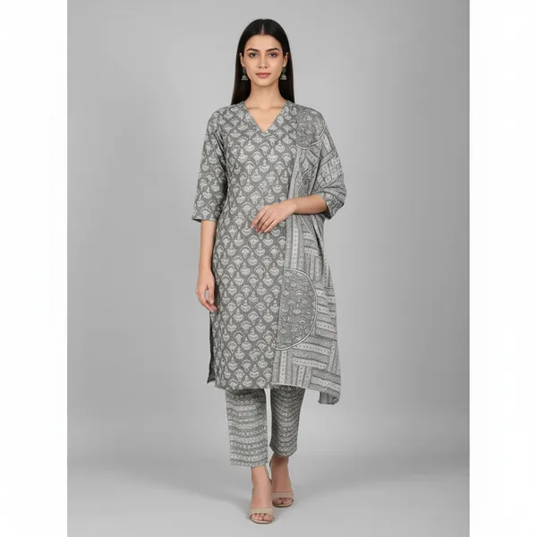 SHREESUTRAM_Ash_Grey,_cotton_Kurti_Pant_&_Dupatta_(KPD039AGX2)