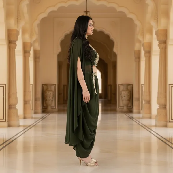 Dark_Green,_Georgette_Western_Drapped_Gown_Set_(WDG008DGX1)