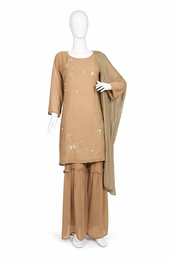 SHREESUTRAM_Beige_Georgette_Kurti,_Pant_&_Dupatta_(KPD030BGX2)
