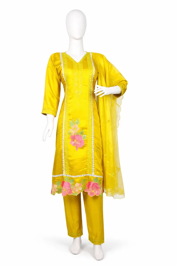 SHREESUTRAM_Mustard_Yellow,_Organza_Kurti,_Pant_&_Dupatta_(KPD019MYX2)