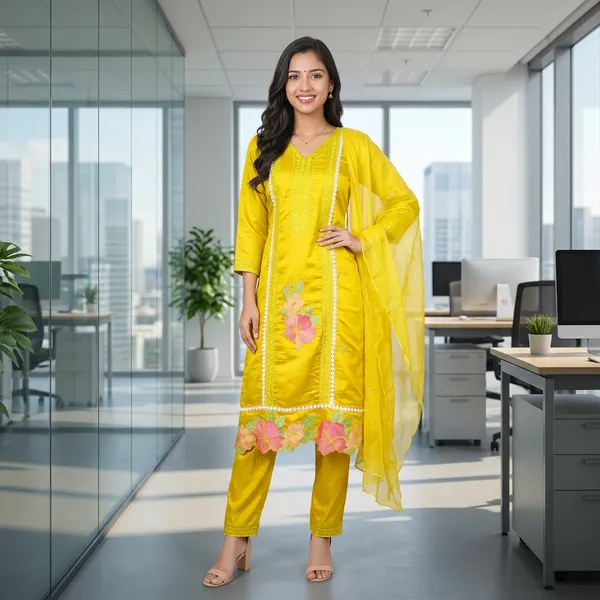 SHREESUTRAM_Mustard_Yellow,_Organza_Kurti,_Pant_&_Dupatta_(KPD019MYX2)