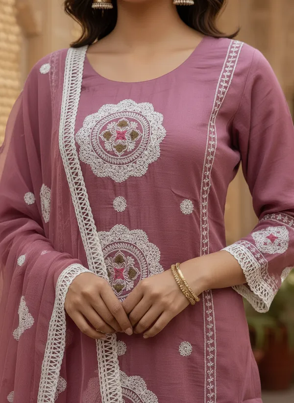 Rose_Pink_Organza_Cotton_Blend_Kurti_Pant_&_Dupatta_Set_–_Floral_&_Ornamental_Embroidery_–_KPD004RPX1
