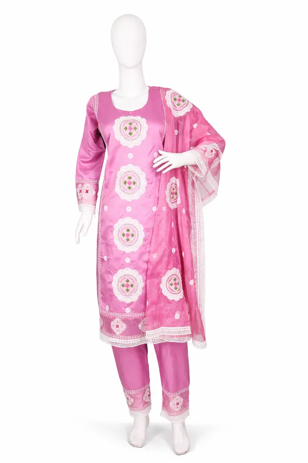 Rose_Pink_Organza_Cotton_Blend_Kurti_Pant_&_Dupatta_Set_–_Floral_&_Ornamental_Embroidery_–_KPD004RPX1