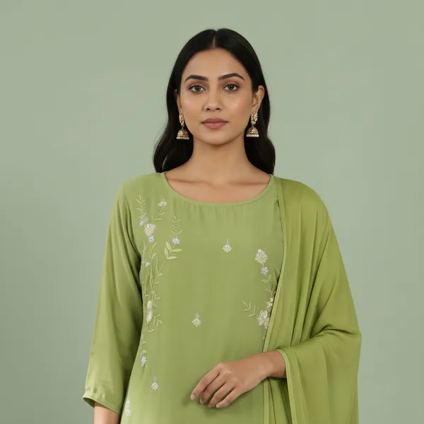 SHREESUTRAM_Sage_green_Georgette_Kurti,_Pant_&_Dupatta_(KPD030SGX2)